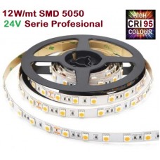 Tira LED Flexible 24V 12W/mt 60 Led/mt SMD 5050 IP20 Serie Profesional IRC >95, Rollo 10 mts